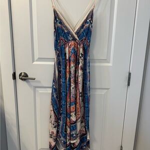 Jealous Tomato Blue and Cream Backless Dress